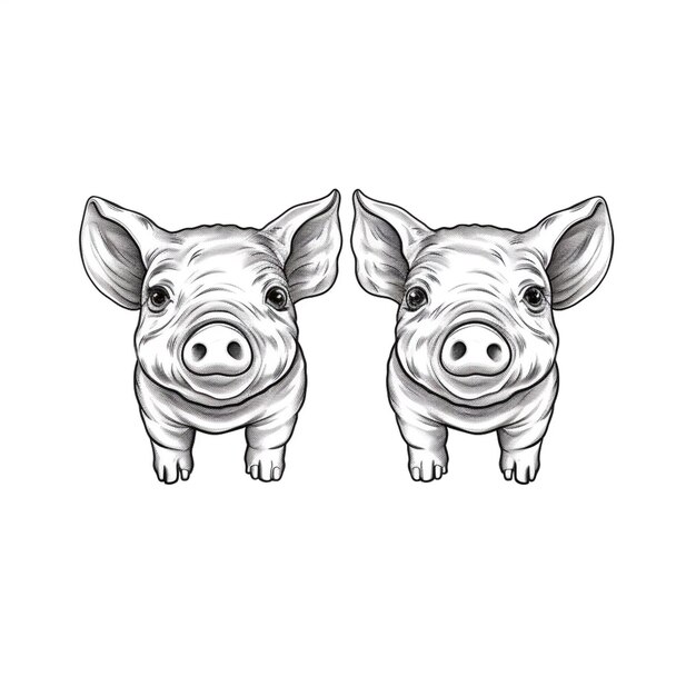 Photo two black and white pigs with big ears and big ears generative ai