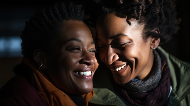 笑顔の 2 人の黒人女性の友情