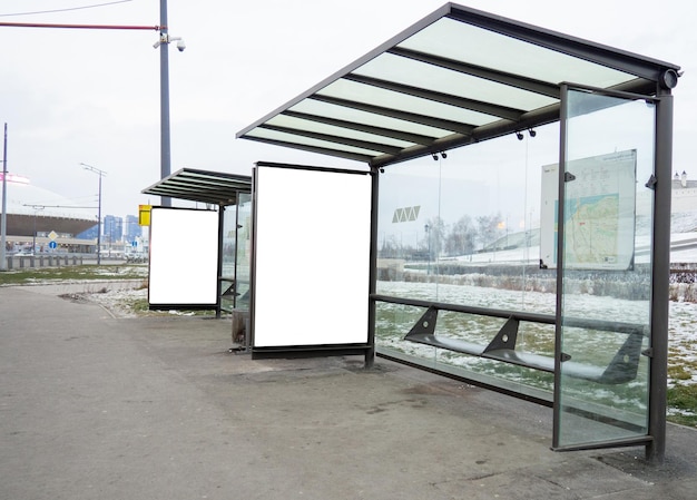 Photo two blank advertising billboards advertising space on a busy street white empty space to fill