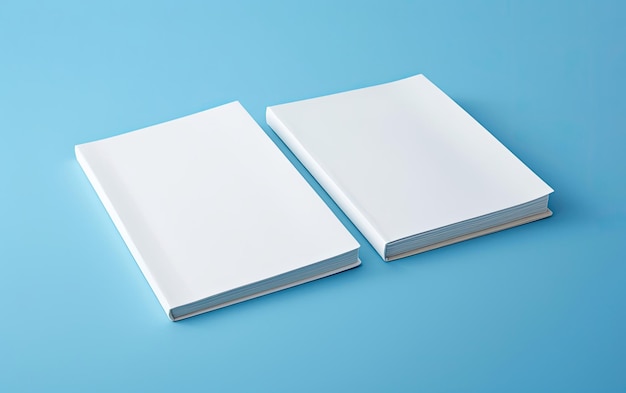 Two blank books on a blue background