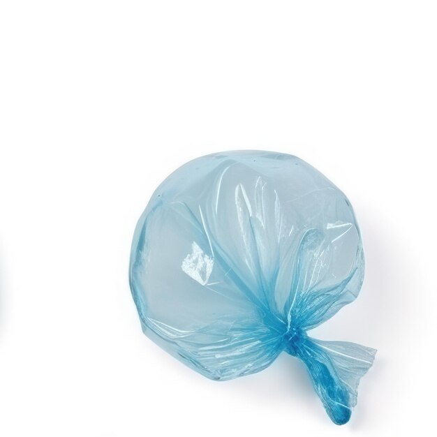 Two blue bags of garbage sit side by side.