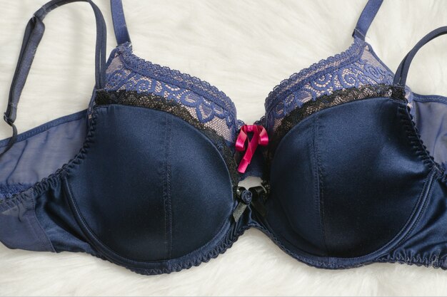 Two blue bra close-up. Fashionable 