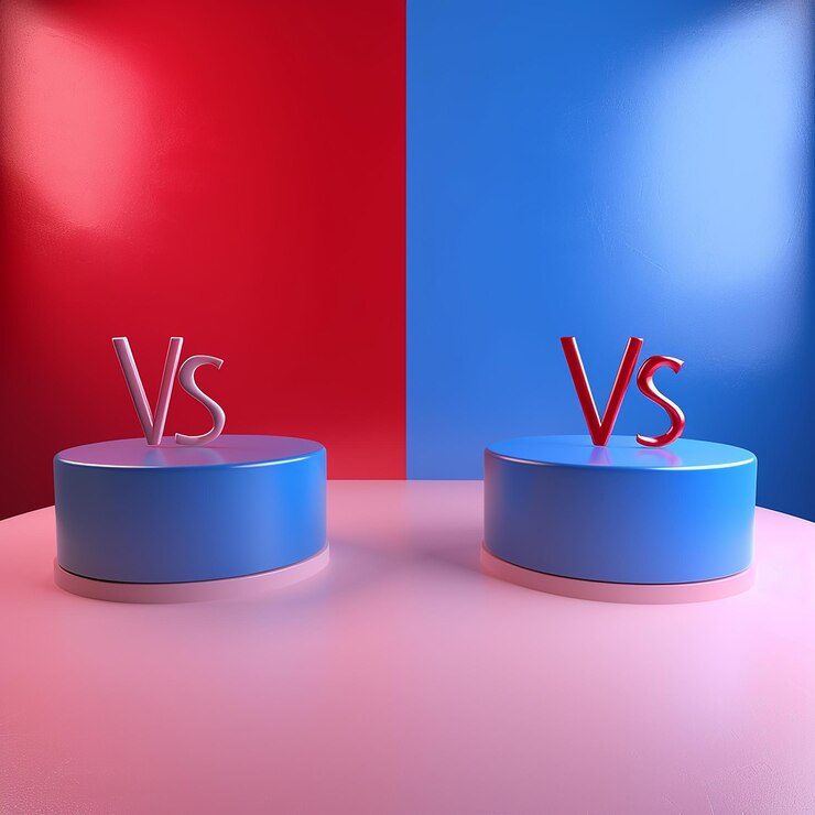 Фотография две синие и красные коробки со словом " vs " на них