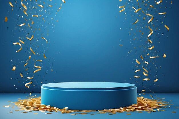 Photo two blue round podium with confetti on blue background for product display vector illustration