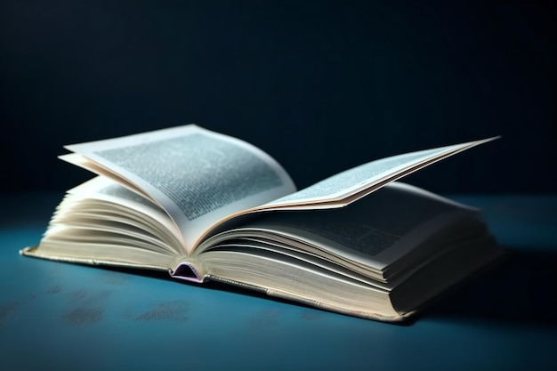 Two books are open on a blue table.