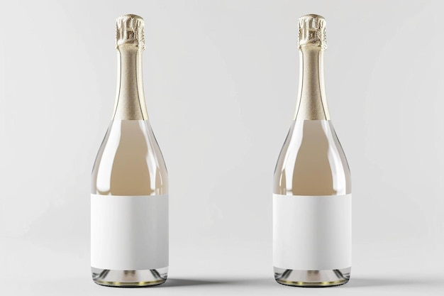 two bottles of champagne on a white surface