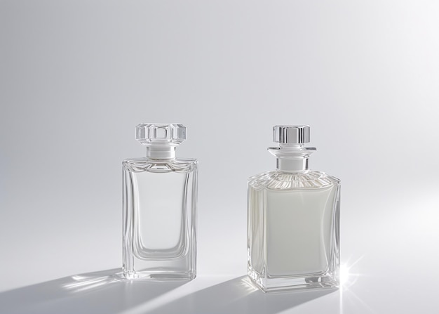 Two bottles of perfume on a white surface