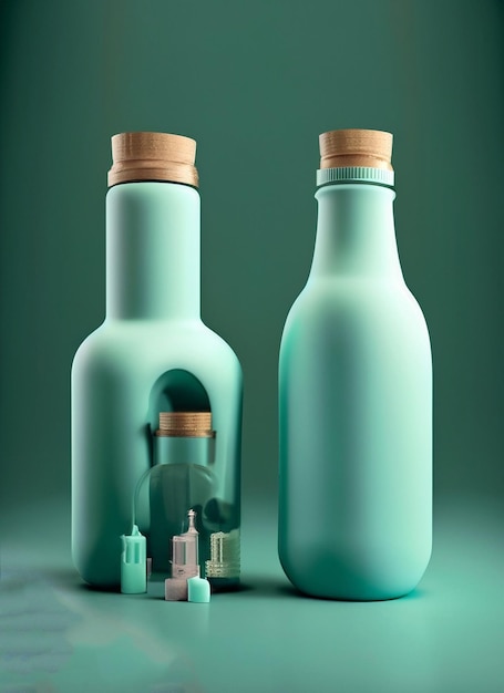 Photo two bottles with a brown and gold cap and a green background.