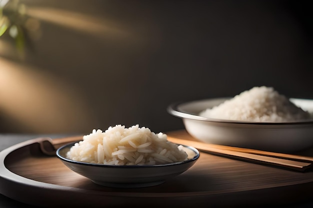 Two bowls of rice and one with a bowl of rice and one with a light shining on it