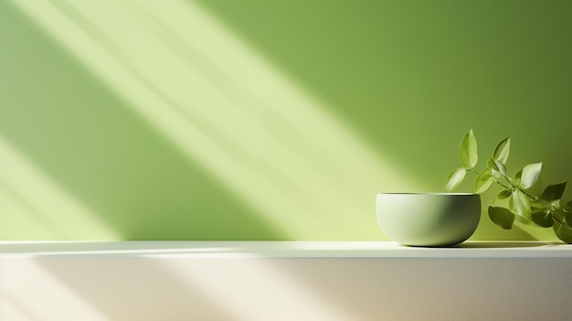 Two bowls on a table with a green background.