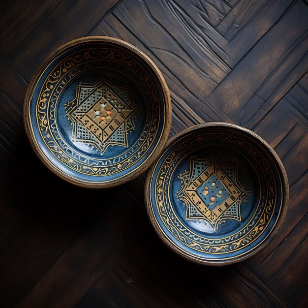 two bowls with a pattern on the front and the one on the right side