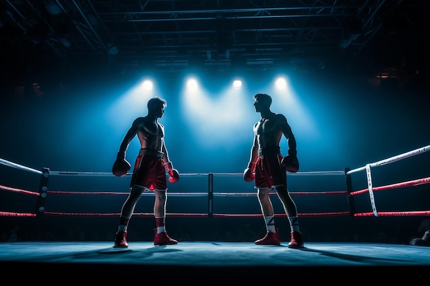 Two Boxer standing and fighting on boxing stage