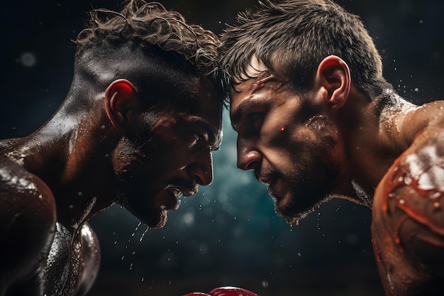 Искусство двух боксеров в центре ринга создано искусственным интеллектом
