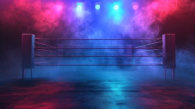 Photo two boxing ring on the floor in dark empty room 3 d render