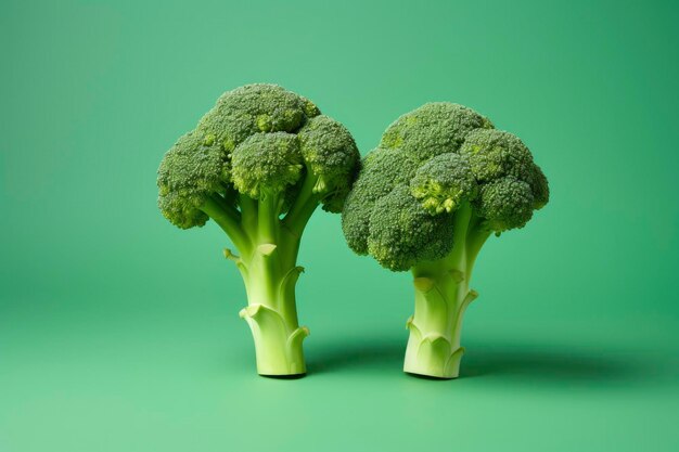 Two broccoli pieces arranged on background