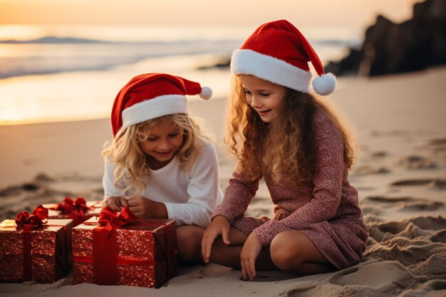 two brothers celebrate Christmas on the beach