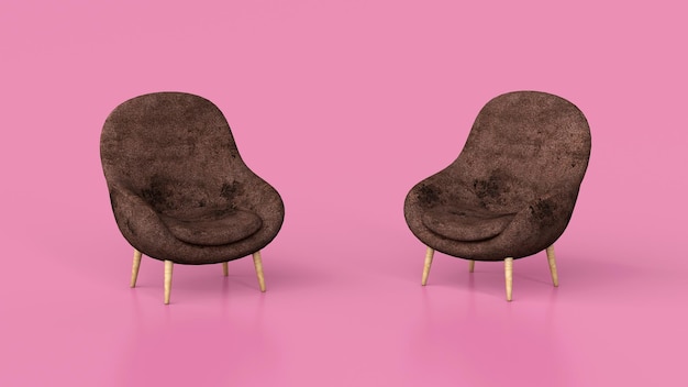 Two brown armchairs Pink background 3d render