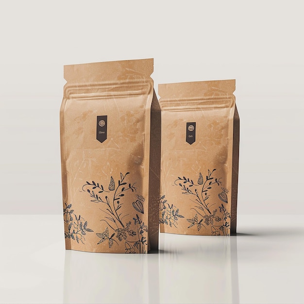 two brown bags with floral designs on them one of which is brown