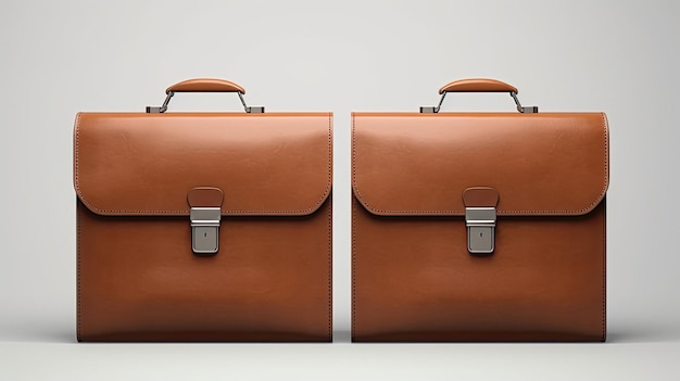 Two brown briefcases with handles that are opened.