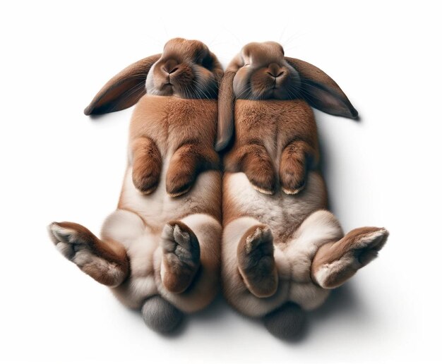 Premium Photo Two brown lopeared rabbits sleeping on their backs