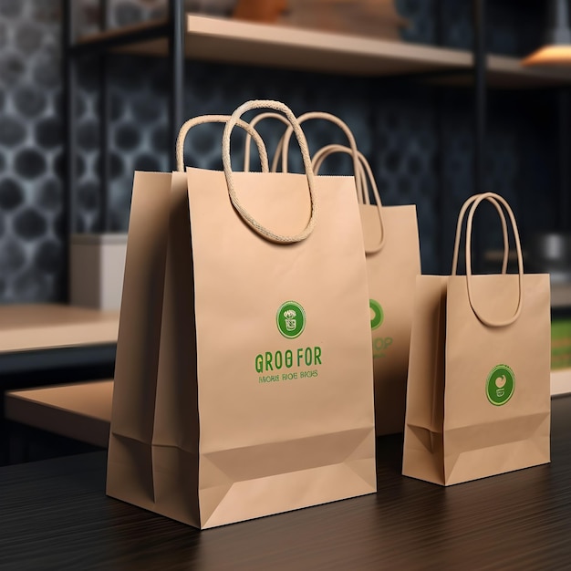 Two brown paper bags with the word gro on them.