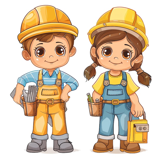 Photo two builder kids illustration