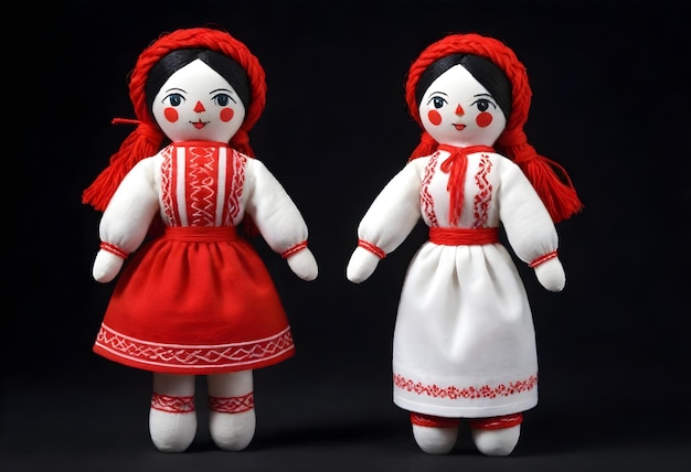 Фото Две болгарские мартеницы в традиционной русской одежде