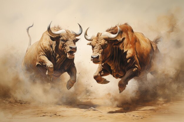 Two bulls fighting