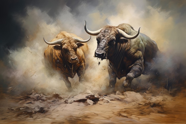 Two bulls fighting