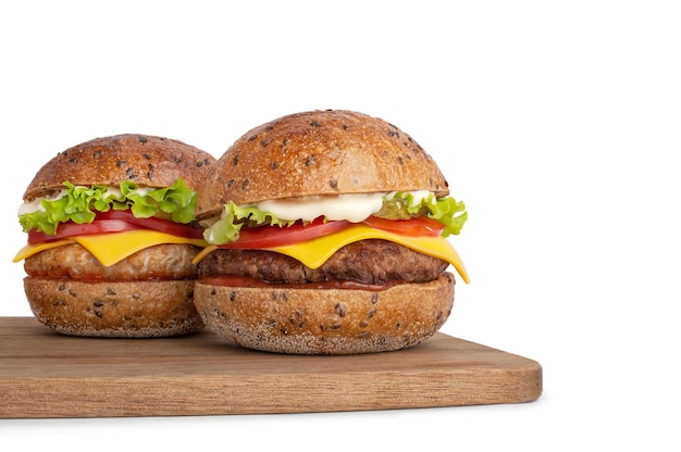 two burgers on a white isolated background