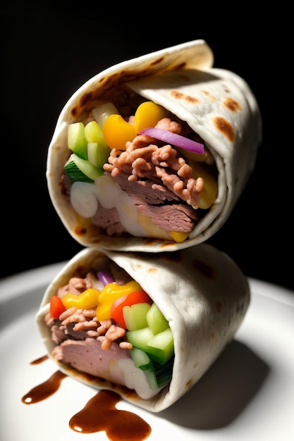 Two Burritos Sitting On Top Of A White Plate