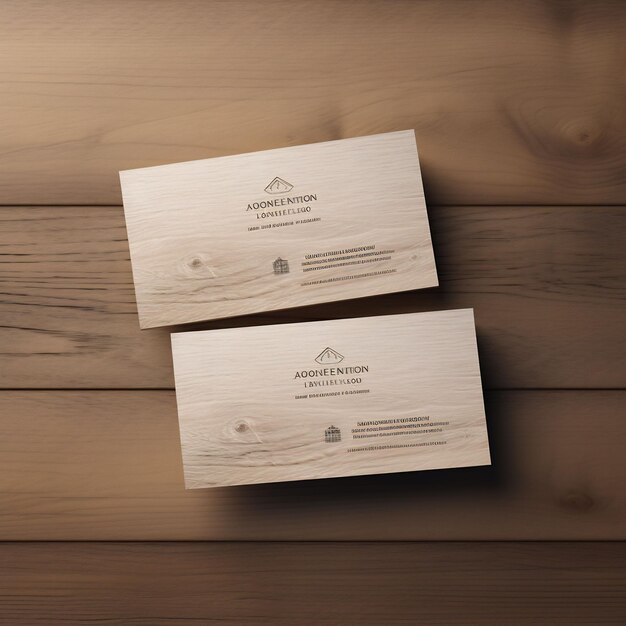 two business cards on a wooden table with a mountain on the top.