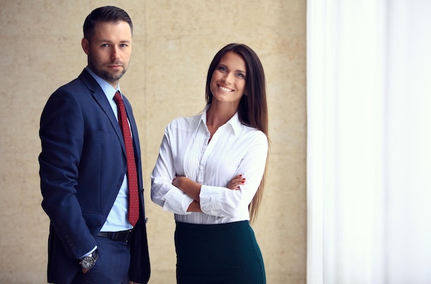 Two business colleagues at meeting in modern office interior