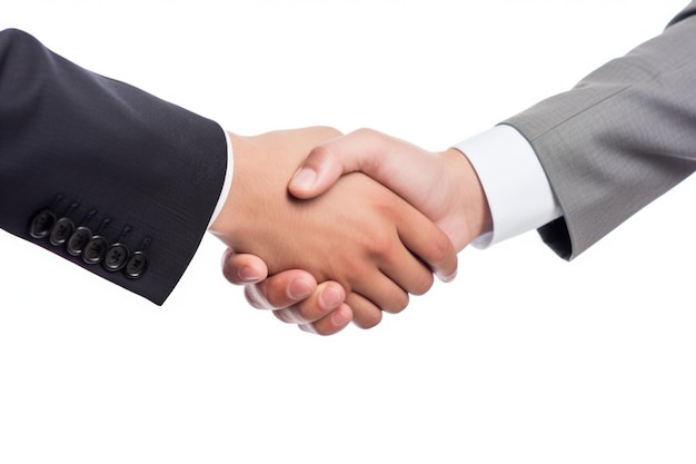 Two business man shaking hand in white background