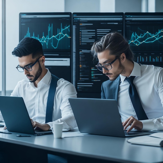 Two business men Working on laptop