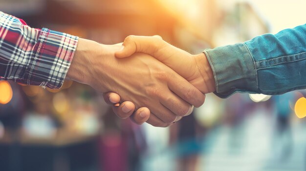 Two business people shaking hands outdoors The handshake is a symbol of trust respect and cooperation