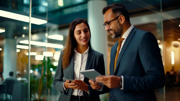 two business people working with tablet in office