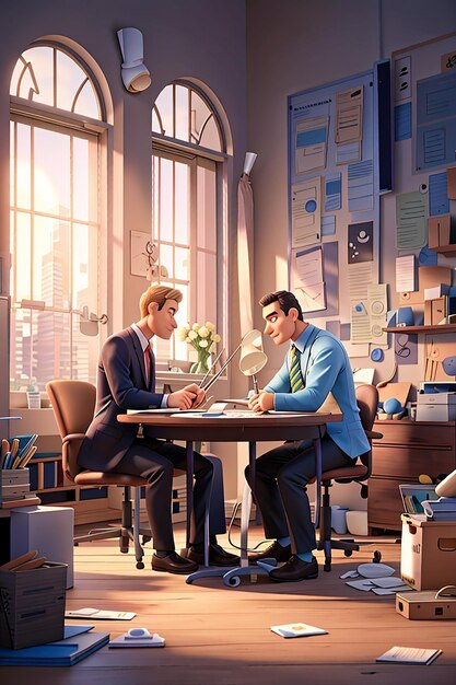 Two businessman working together 3d character illustration