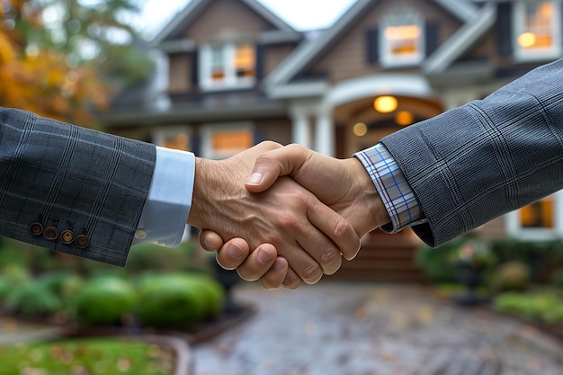 Photo two businessmen are shaking hands to make a mutual agreement