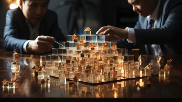 two businessmen in chess game with chess board