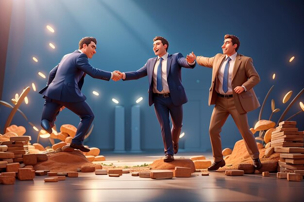 Two businessmen compete for success in the joy of getting up on the career growth graph illustration