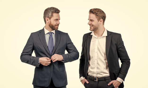 Two businessmen in formal suit business success confident business partners entrepreneur and manager partnership of businesspeople occupation staff men professional consultant