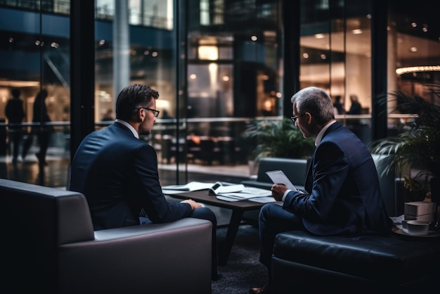 Two businessmen at a meeting in a modern office