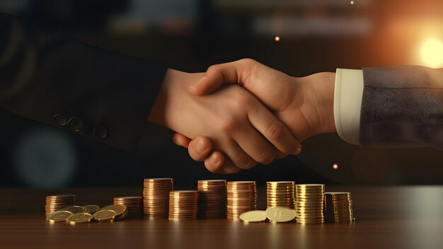 Two businessmen shake hands after a successful business deal A successful large contract money