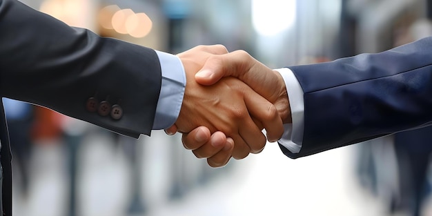 Two businessmen shaking hands in agreement after closing a successful deal Concept Business Partners Handshake Deal Successful Agreement Professional Collaboration Corporate Success