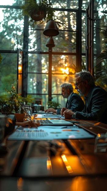 Two businessmen working on laptops work process