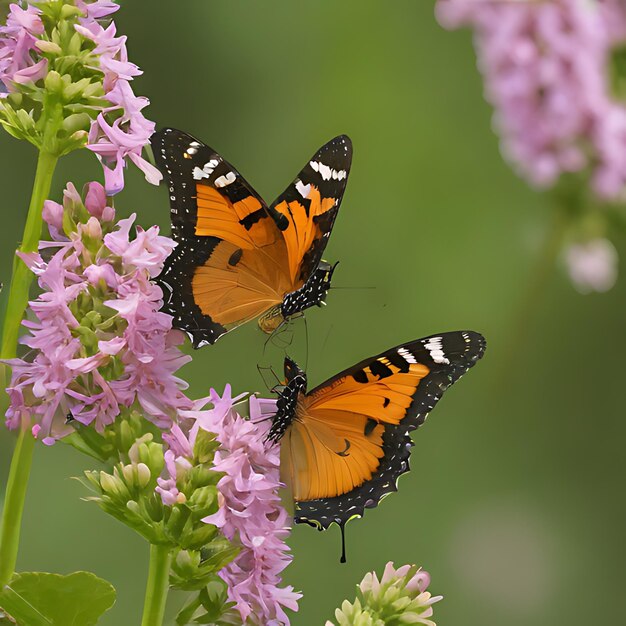 two butterflies are on a purple flower with the word butterfly on it