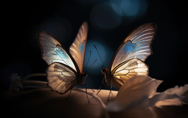 Two butterflies on a piece of wood