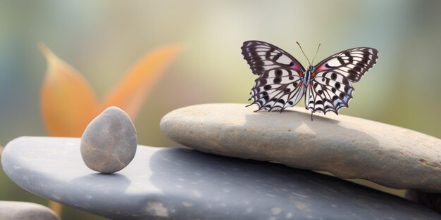 Two butterflies on a rock in the garden