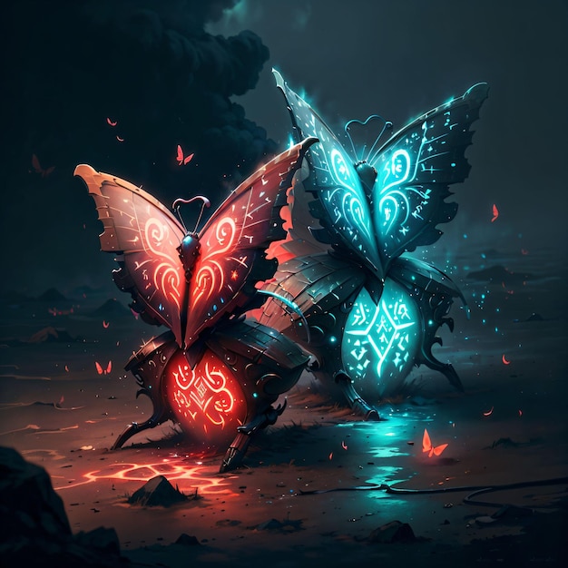 Two butterflies with glowing runes